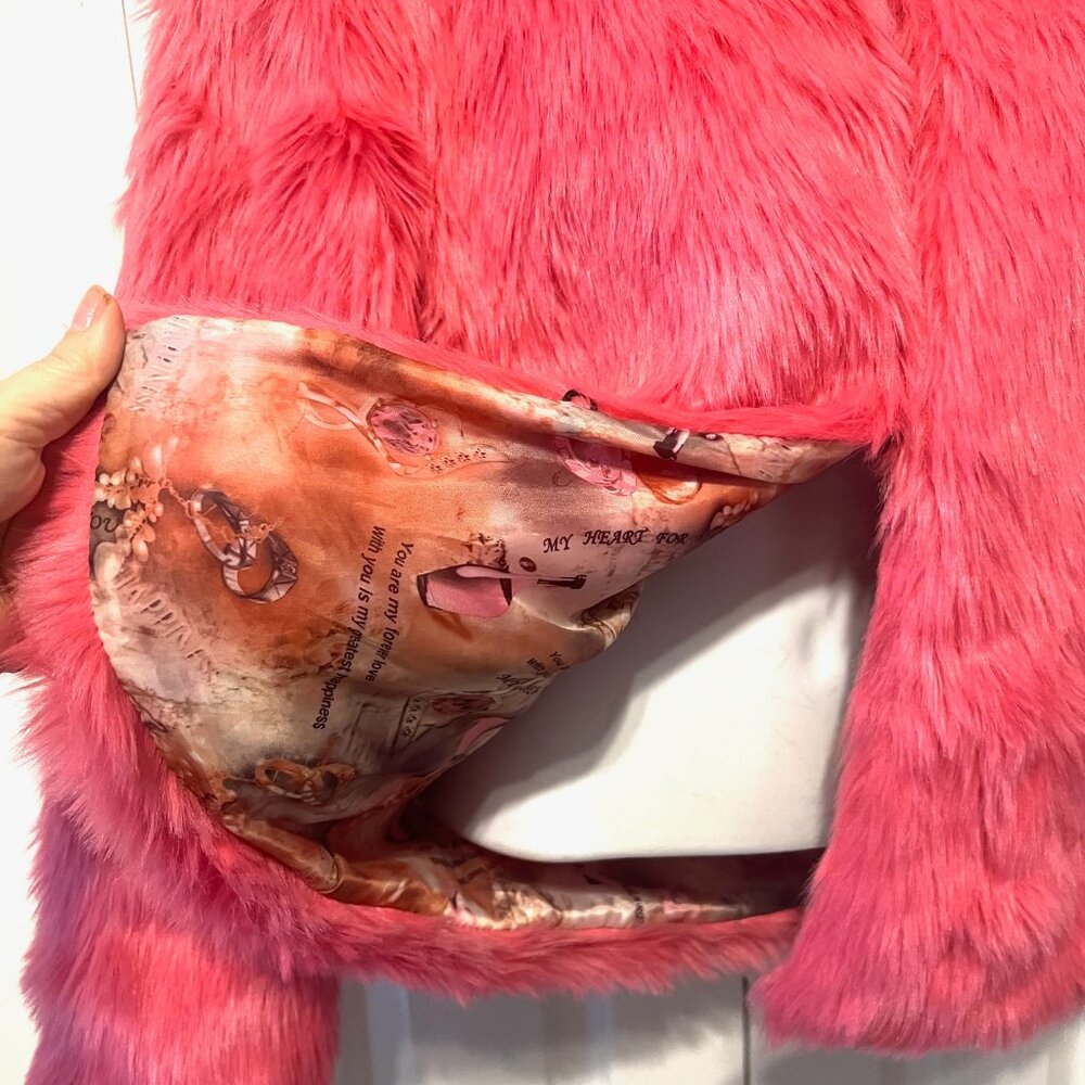 Fashion Fuzzy Pink Jacket-Hooks-X large Girls/X Small Women's-Pockets-Fun-Casual - Picture 6 of 15